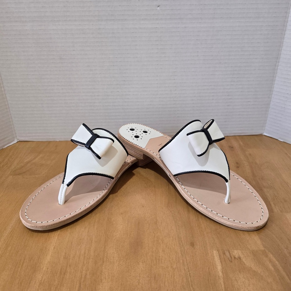 Jack Rogers Giselle Bow Sandal Womens 8 White Black Excellent 124211SA12 Thong